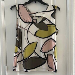 Nine West Womens Sleeveless Abstract Leaf Print Blouse L Polyester/Elastane